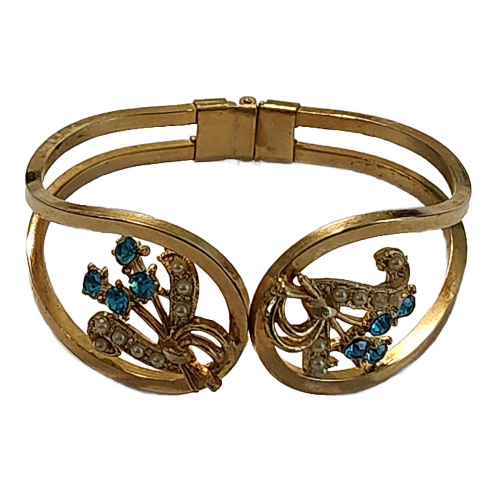 Vintage Oleg Cassini Hinged Bracelet Cuff 24K Gold Plated - Picture 8 of 8